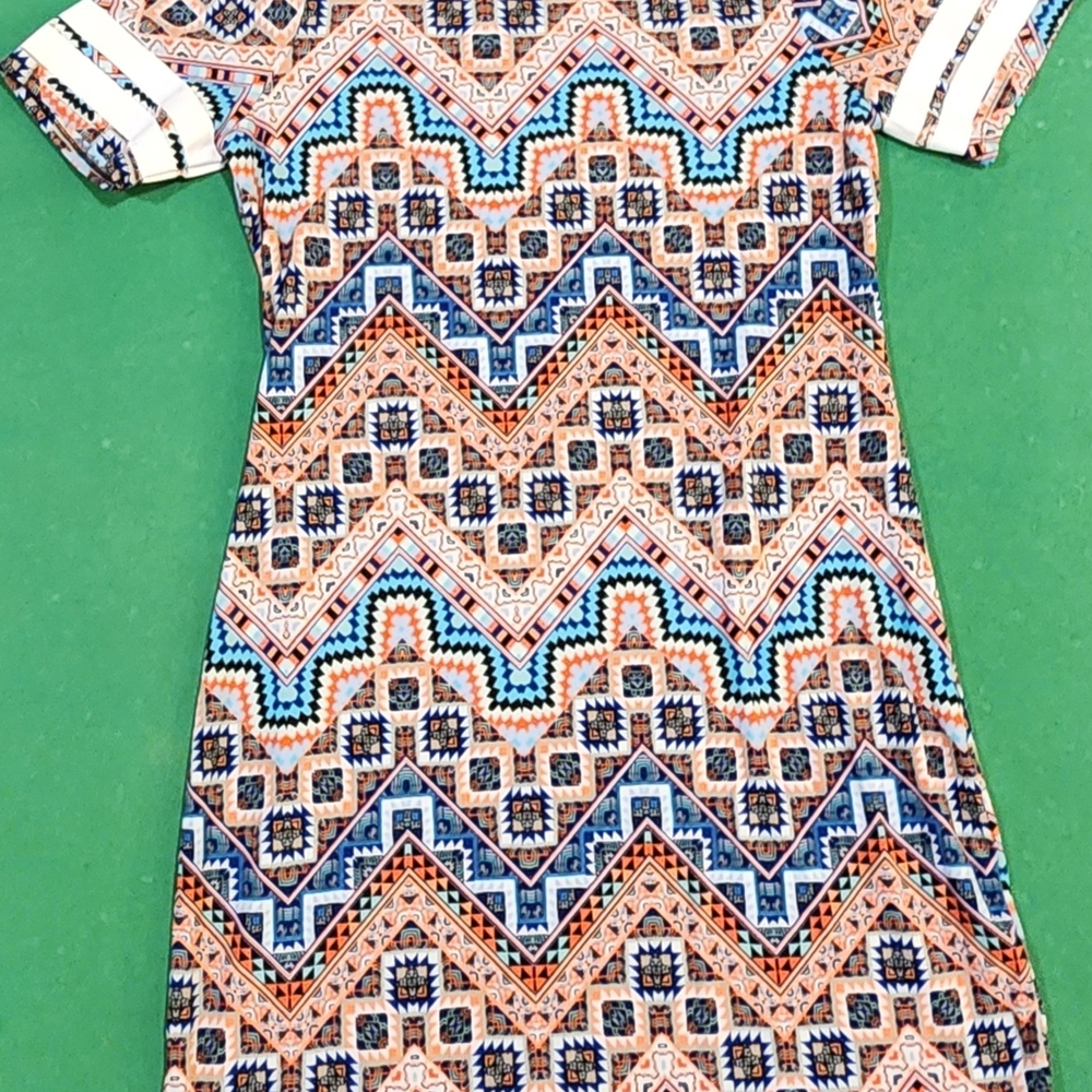 Bobbie Brooks Zigzag Mini Dress - Blue, Orange, White